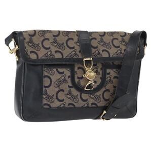 CELINE C Sulky Shoulder Bag Canvas Navy Gold Auth 161128